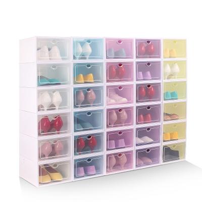 China Thickening Stored Clear Plastic Shoe Boxes Drop Front Shoe Storage Box Transparent Stackable Shoe Organizer Custom for sale