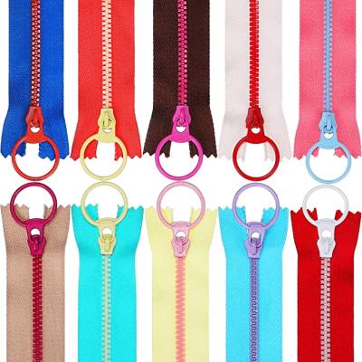 China Custom Auto Lock Plastic Resin Zippers with Lift Ring Quoit Colorful Zipper for Sewing Crafts Bag Tailor Garment à venda