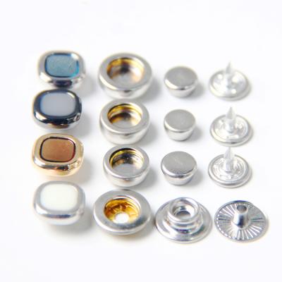 China Durable 11mm Press Metal Snap Button Metal Buttons For Clothing Square Shape Spring Snap Button for sale