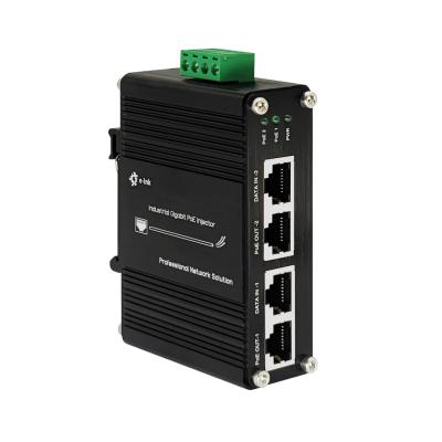 China 12~48VDC Power Input Industrial 2-Port Gigabit PoE+ Injector for sale