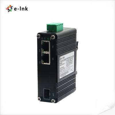 China Micro Industrial 1-Port 100/1000X SFP to 2-Port 10/100/1000T Ethernet Media Converter for sale