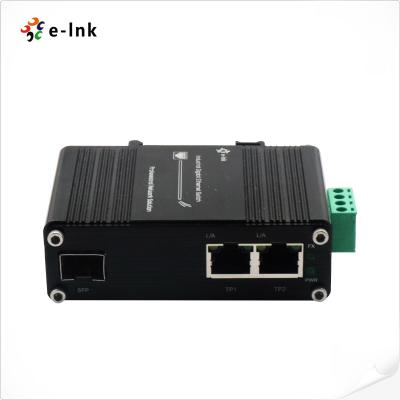 China Mini Industrial 1-Port 100/1000X SFP to 2-Port 10/100/1000T Ethernet Media Converter for sale