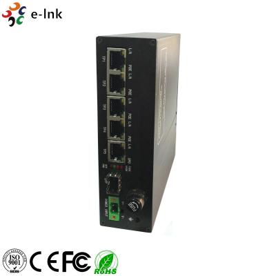 China 5 porto 10/100/1000BASE-T (4-port PoE+) + 1 interruptor industrial do ponto de entrada das energias solares do porto 1000BASE-FX SFP com entrada de poder 12VDC à venda