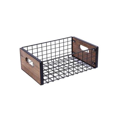 China Rectangular Shape Wire Mesh Metal Storage Sneaker Modern Decorative Wooden Box Desk Magazine Ear Handles Basket Multi-Colors for sale