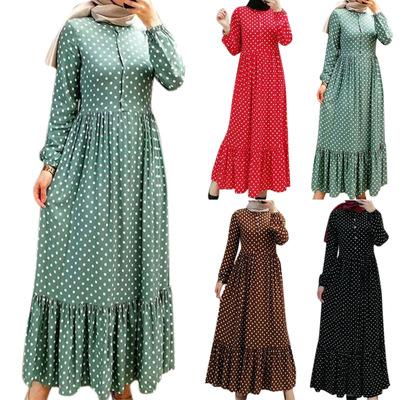 China Other 2021 Autumn Turkish Muslim Women Long Sleeve Dresses Pop Polka Dot Ruffle Maxi Skirt Fashion Ladies High Waist Abaya Dress Arabic Arabic for sale