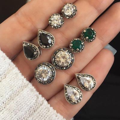 China FASHIONABLE trend 5 pairs of jewelry shining wild gemstone earrings women's fashion exquisite temperament crystal black white blue earring for sale