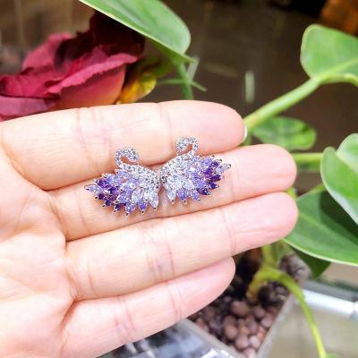 China Fashion FASHIONABLE temperament South Korea color cute swan ear studs female minority fashionable temperament gradient wild Zircon earrings for sale