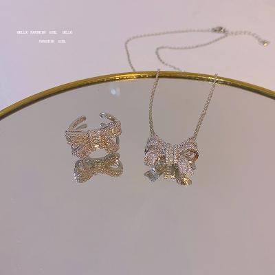 China High Quality New Classic Diamond Fashion Bow Tie Zircon Jewelry Costume Necklace Super Snap Ring High Quality for sale