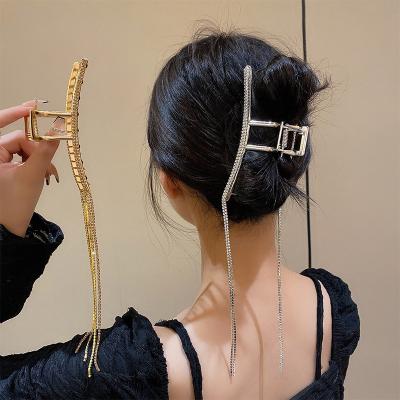 China Clip Head Women's Long Decoration Tassel Zircon Back Does Not Hurt Hair To Shape Hairpin Exquisite Sense Of Luxury Shark Clip for sale