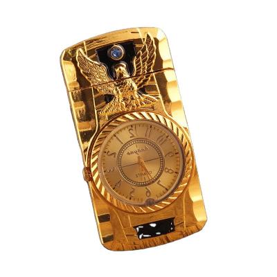 China Real Mid-Century Modern Watch Inflatable Lighter With Light Straight In Creative Metal Colorful Light Electronic Watch Windproof Gift for sale