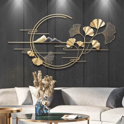 China Landscape Wall Decor 3D Minimalist Natural Abstract Golden Ginkgo Biloba Metal Wall Art for sale