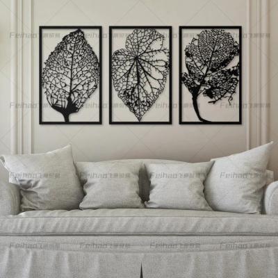 China Eco-Friendly Large Leaf Art Set Metal Wall Art Set Large Wall Decor Living Metal 3 Panel 3 Piece Wall Art for sale