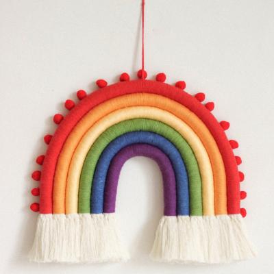 China Wholesale Minimalist Colorful Cotton Baby Kid Decor Boho Rainbow Macrame Decors Handmade Wall Hanging Room Decor for sale