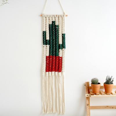 China Minimalist Nordic Style Hand & Colorful Cactus Woven Cotton Tapestry Bohemian Tapestry Hanging for Roon Home Decor Macrame Wall Hanging for sale