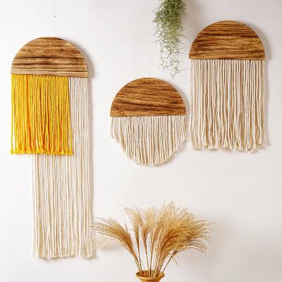 China Minimalist Macrame Wall Hanging Wooden Macrame Tassel Boho Home Decor Art for Dorm Bedroom Nursery Living Room Gift Macrame Tapestry for sale