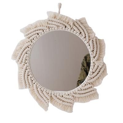 China New Contemporary Design Bohemia Style Handmade Makeup Mirror For Boho Chic Home Decor Macrame Mirror Wall Hanging for sale