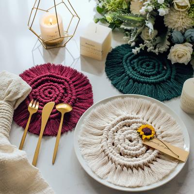 China Handmade Creative Cotton Braid Coaster Handmade Macrame Cup Cushion Bohemian Style Non-slip Cup Mat for sale