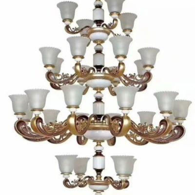 China Modern Chandelier Ceiling Light Classic Led Chandelier With Opalescent Glass Copper Shade Four Story Chandelier Ballroom Large for sale