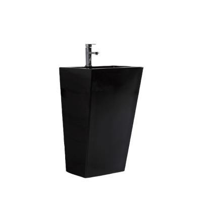 China Modern Square Ceramic Pedestal Wash Hand Basin One Piece Pedestal Sink for sale