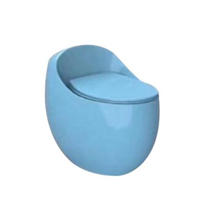 China Double-Flow Sky Blue Color Egg Shape One Piece Siphonic Porcelain Toilet for sale