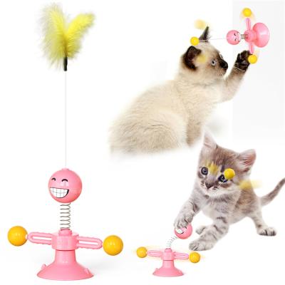 China Pet Human Shaped Toy Cat Toy Toy Turntable Funny Cat Stick Feather Relief Worry Funny Spring Reliable for sale