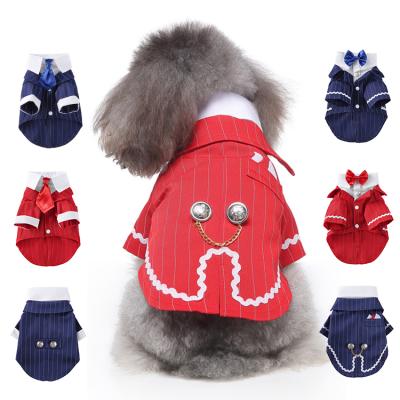 China Viable Made in China Spring and Autumn Seasons Fashion Corrugated Pocket Stripe Dress Tuxedo Dog Pet Clothes for sale