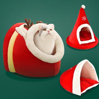 China New Creative Travel Christmas Hat Triangle Tent Pet Elk Yurt Yurt Nest Mat For Cats And Dogs for sale