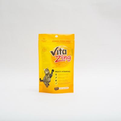 China 92 Microns PE80 Stand Up Pet Food Packaging Bag Plastic Multivitamin Cat Food Package for sale