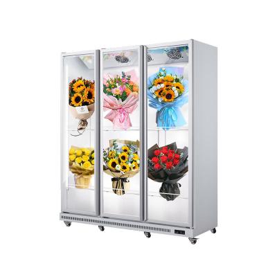 China Hotel Factory Modern Double 3 Glass Door Display Commercial Refrigerator Flower  Display Freezer Upright for sale