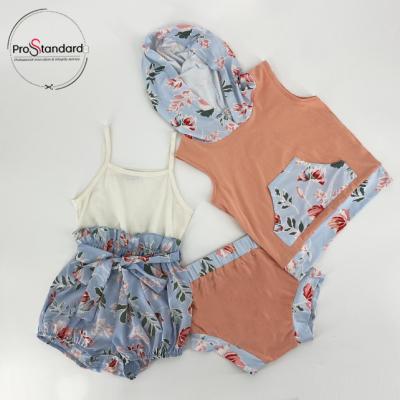 China Lovely Cozy Girl Summer 2 Piece Set RTS Baby Girl Sleeveless Floral Hooded Cami Romper Leotard Playsuit 2 Piece Set for sale