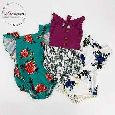 China Cute Fashion Comfortable High Quality Summer Kids Clothing Ruffle Back Strap Little Girl Jumpsuit Floral Print Rompers for sale