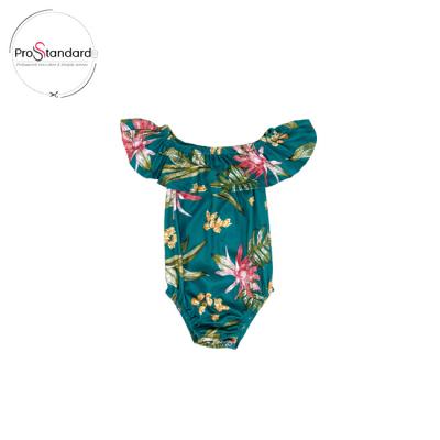 China 95% Polyester 5% Spandex CHILDREN'S TROPICAL FLORAL PRINT OFF THE SHOULDER JUMPSUIT PLAYSUIT ROMPER SET for sale