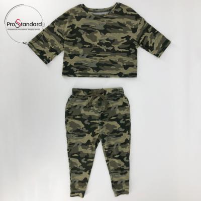 China Camouflage Print Casual Loungewear Kids Short Sleeve Top And Jogger Pants 2 Piece Sets for sale