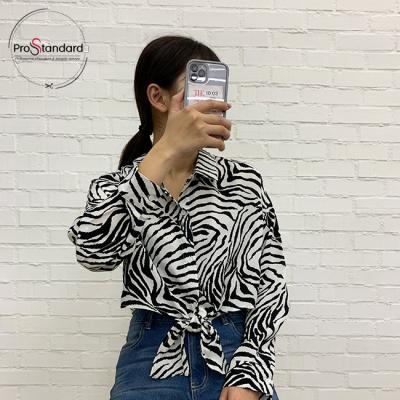 China WILD QUICK DRY WOMEN'S ZEBRA PRINT BOW TIE SHIRT ODM BLOUSE for sale