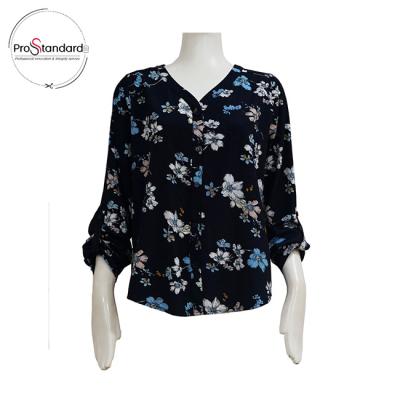 China QUICK DRY WOMEN'S SPRING FLORAL PRINT COLLARLESS ROLL UP SHIRT for sale