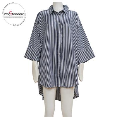 China Breathable WOMEN'S FRONT BACK SHIRT STRIPE WIDE SHORTS BUTTON PLACKET LONG SLEEVE for sale