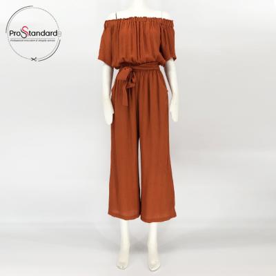 China flexible WOMEN GRIN OFF THE SHOULDER ELASTIC TIE WAUST JUMPSUIT for sale