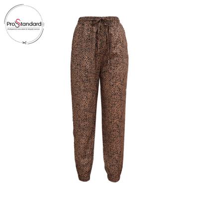 China Lightweight WOMEN'S SALON WEAR LEOPARD DRAWSTRING JOGGER PANTS for sale