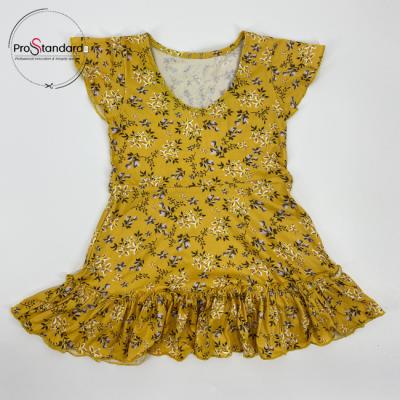 China Summer Breathable V-Neck Flare Floral Print Short Sleeve Girls Dress With Ruffle Tendril Edge for sale