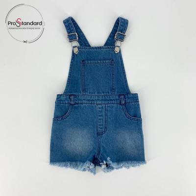 China Kid Boy Girl Comfortable Breathable Vintage American Casual Ripped Edge Denim Bib Short Raw Adjustable Overall Romper Shorts for sale