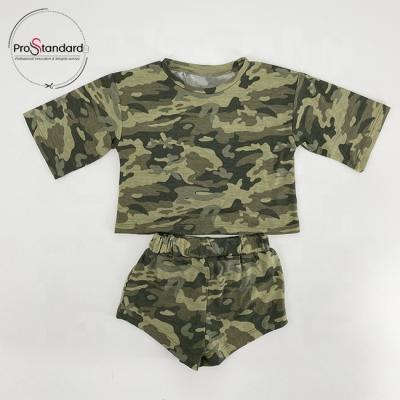 China Casual Camouflage Print Short Sleeve Top And Shorts Unisex Kids 2 Piece Clothing Sets for sale