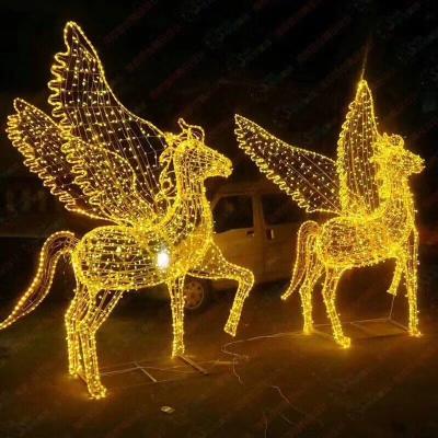 China Garden/Landscape/Theme Park /Hotel/Building LED Lighting Modeling Outdoor Waterproof 2D Decorative Sculpture Reindeer Pegasus 3D Christmas Theme Lights for sale