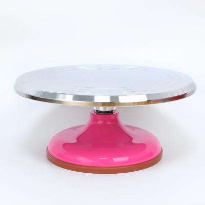 China Disposable Metal Cake Turnatable Tools Customomized Round Cake Turntable Hot Baking Rotating Rotary Silver Pink Cake Stand for sale