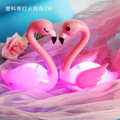 China Cake Decorating Happy New Year 2021 Baking Supplies For Kids Event Baby Shower Cake Accessories LED Light Pink Flamingo Cake Ornament for sale