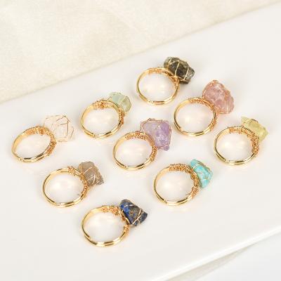 China Europe Crystal Fashion Jewelry Rings Adjustable Natural Ring Irregular Rough Raw Stone Crystal Rings for sale