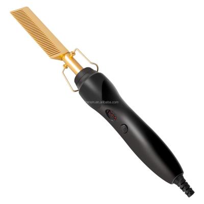 China Hotel 2 in 1 Design Curling Straightening Electric Metal Flat Iron Hair Straightener Brush Comb for sale