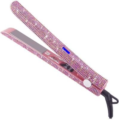 China Professional Hotel Salon High Heat Crystal Diamond Flat Iron Rhinestone Ceramic Hair Straightener for sale