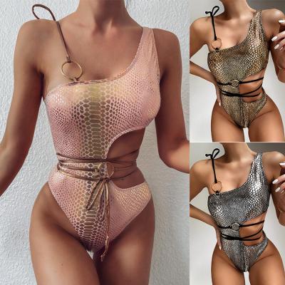 China New hollow bikini one-piece QUICK-DRY one-piece one-shoulder bikini swimsuit snake pattern one-piece bikini for sale