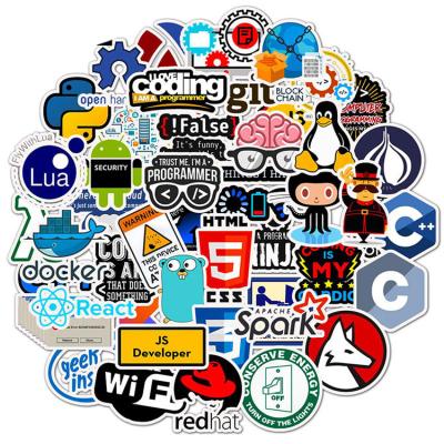 China 50Pcs/Set Sticker Decorative Programming Sticker For DIY Geek Computer Laptop Tech Software Data Computer Cartoon Stickers for sale