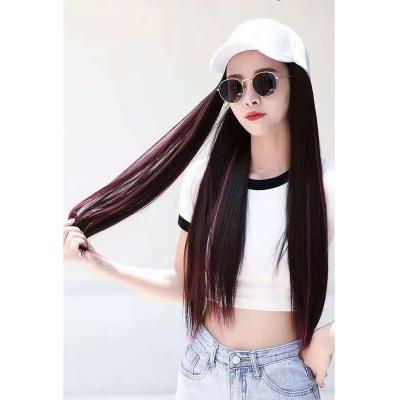 China Women Straight 24 Inches Accents Long Mix Color Hair Extensions Natural Straight Synthetic Baseball Cap Hair Heat Resistant Wig for sale